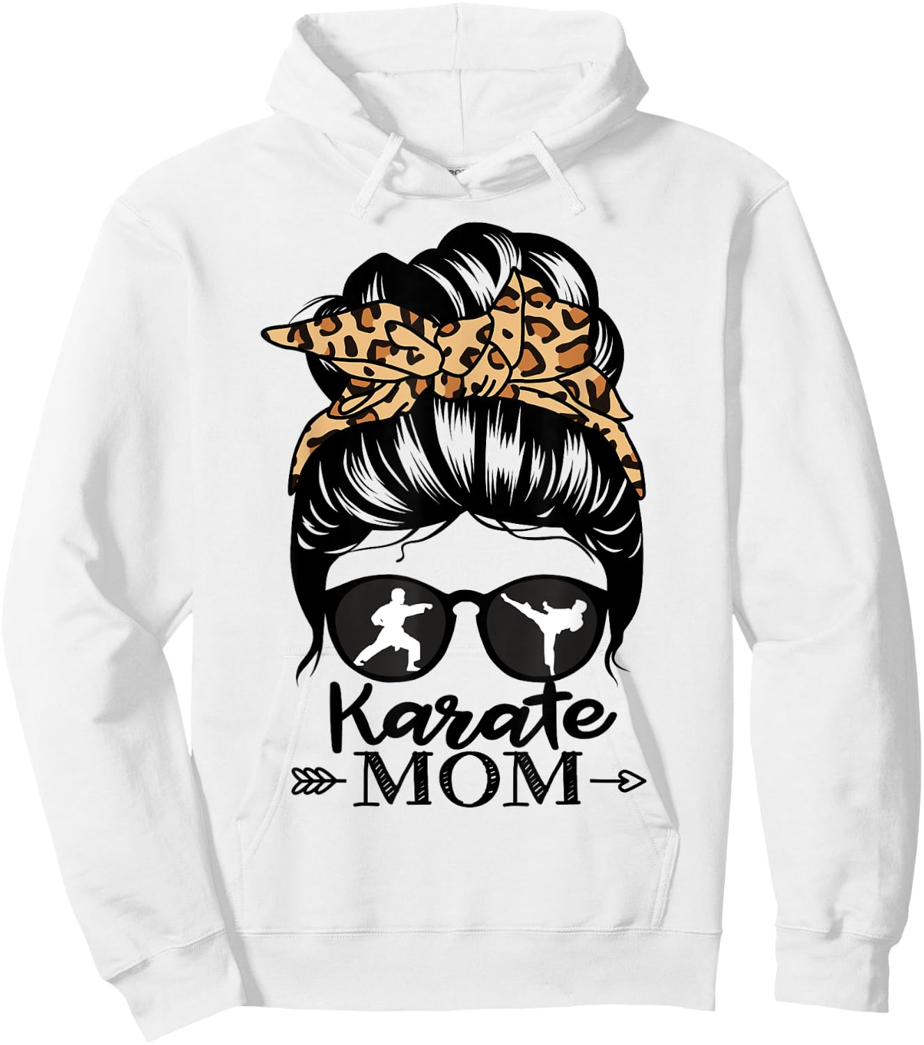 Karate Mom Messy Bun Hair Funny Karate Fighter Mom Hoodie - Hoodie | White