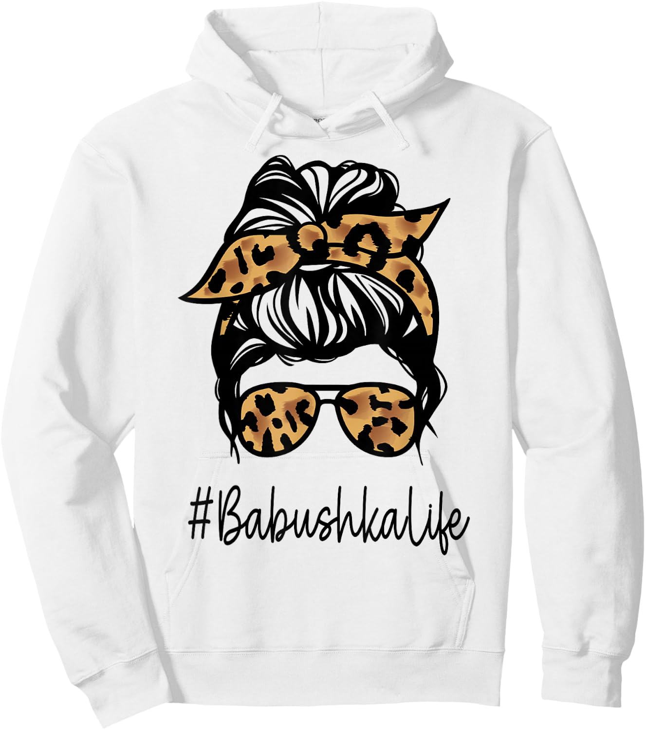 BABUSHKA Leopard Messy Bun Mother's Day for Grandmothers Hoodie - Hoodie | White