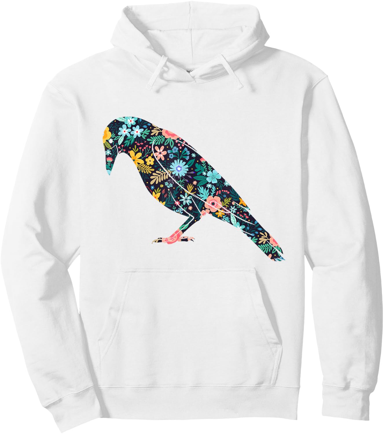 Floral Crow Silhouette Girls Graphic Raven Hoodie - Hoodie | White