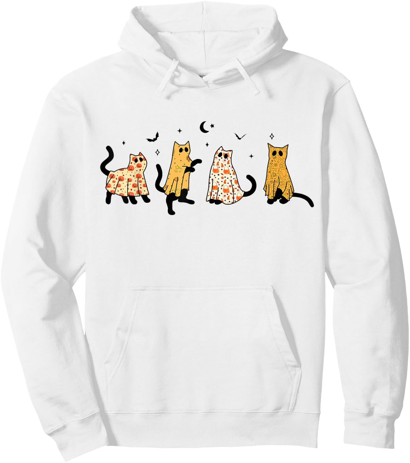 Funny Black Cats Ghost Halloween Pattern Cat Lovers Costume Hoodie - Hoodie | White