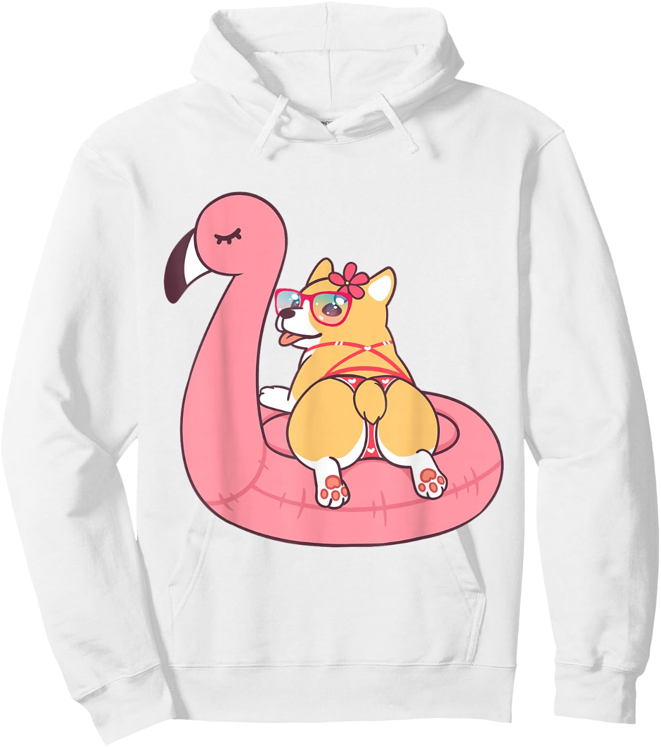 Corgi Butt Dog Bikini Pink Flamingo Float Funny Gift T Shirt Hoodie - Hoodie | White