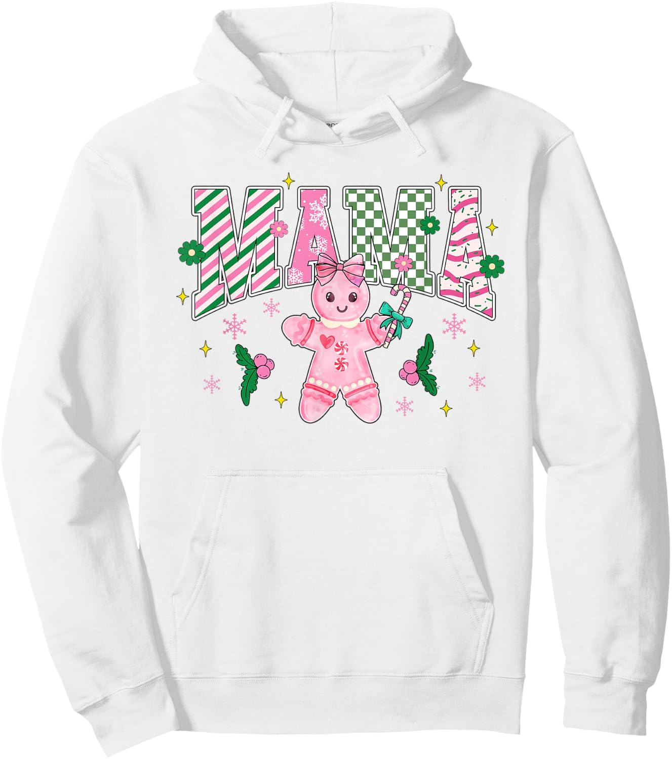 Women Girly Pink Christmas Mama Gingerbread Coquette Hoodie - Hoodie | White