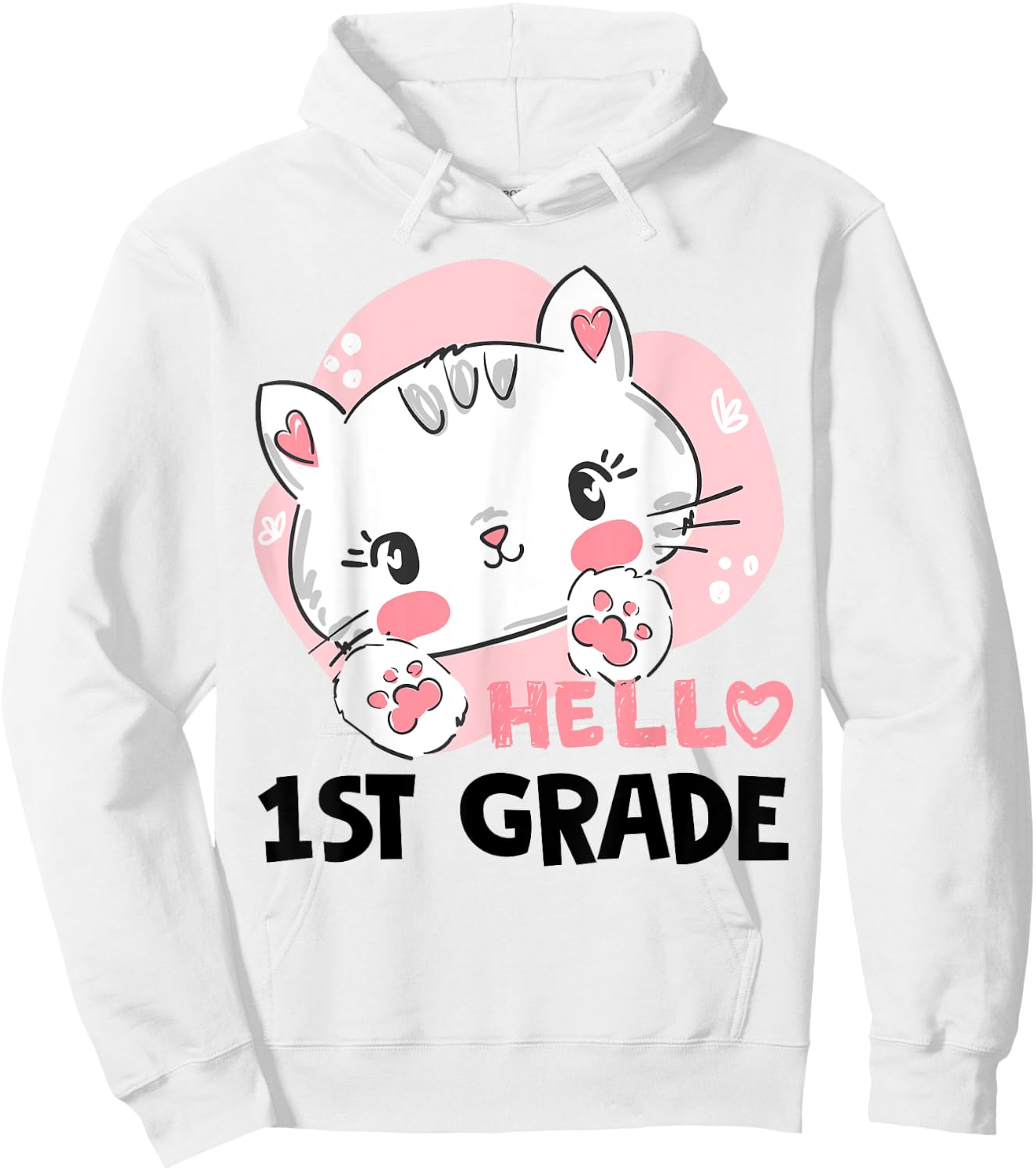 Hello First 1st Grade Back To School Cute Cat Girls Women Hoodie - Hoodie | White