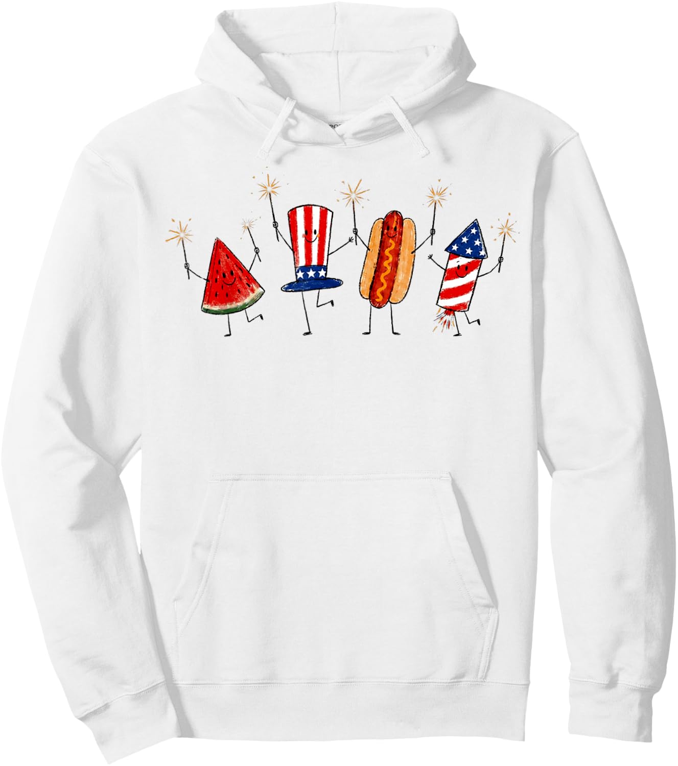 4th of July Cute Watermelon Hot Dog Firework Hoodie - Hoodie | White