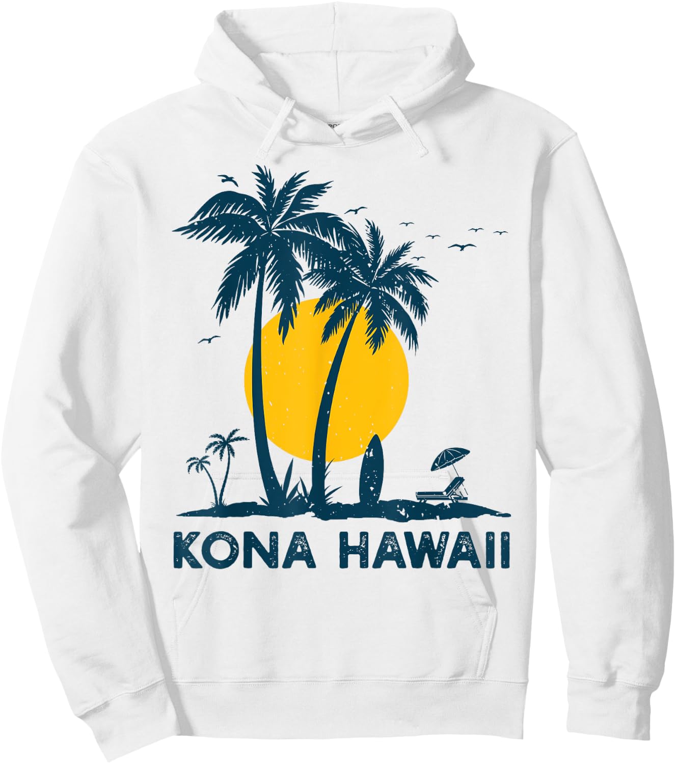 Kona Hawaii Palm Trees Surf Retro Hawaiian Hoodie - Hoodie | White
