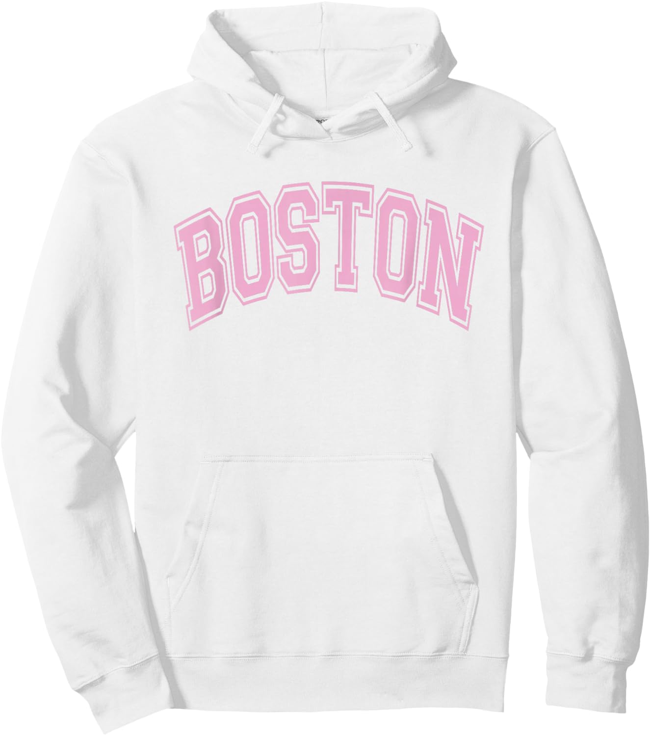 Boston Arched Style White with Pink Text Hoodie - Hoodie | White