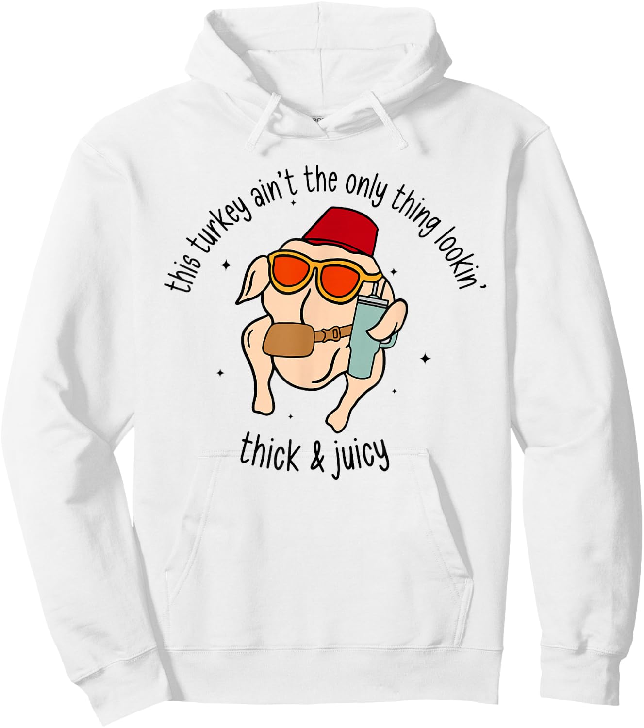 Thanksgiving Turkey, Gobble Funny Reto This Turkey Ain't The Only Thing Lookin' Thick & Juicy -Adults Grey Small Classic Fit Short Sleeve Hoodie - Hoodie | White