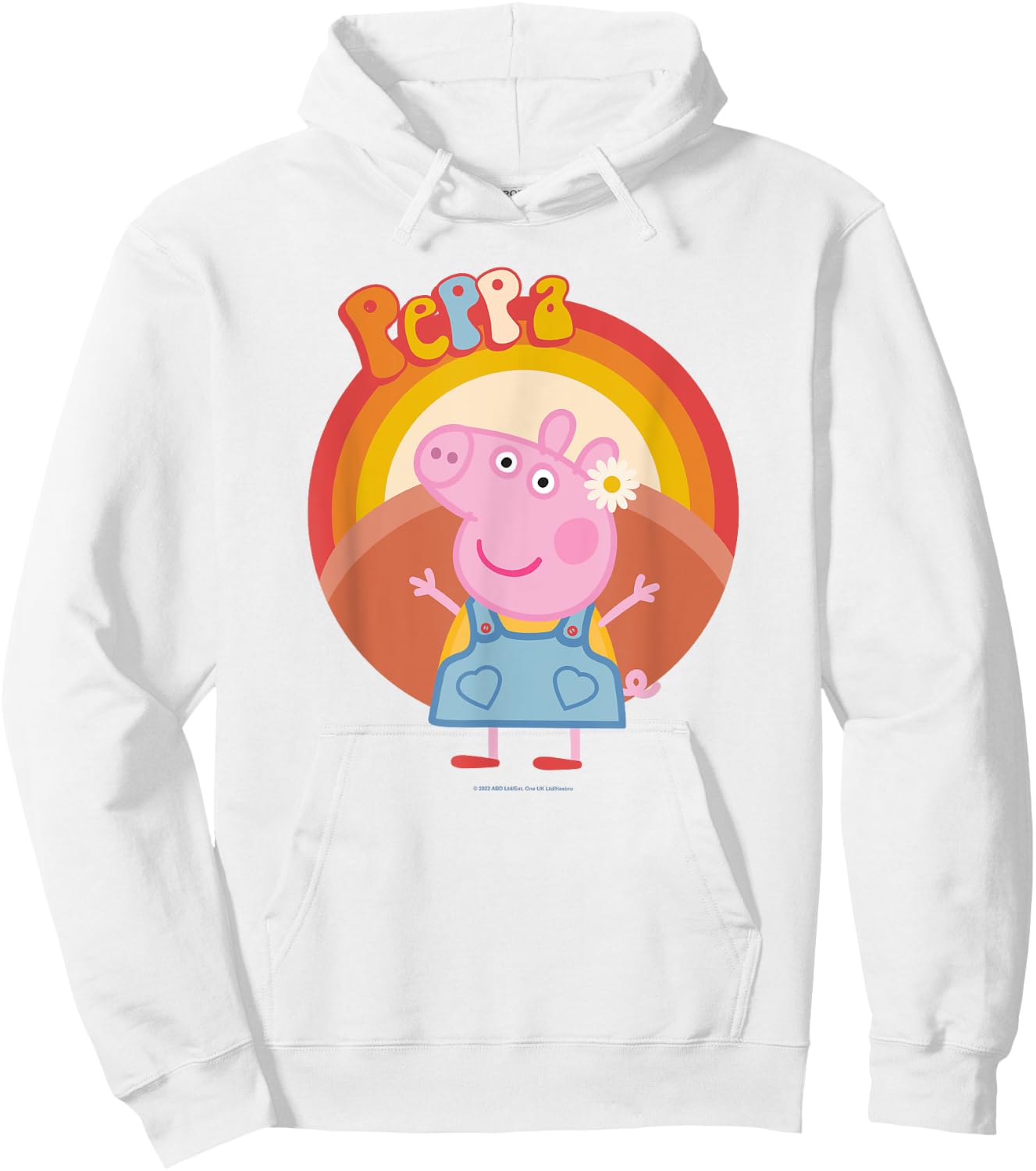 Peppa Pig Overalls Outfit Retro Font Logo , blue Hoodie - Hoodie | White