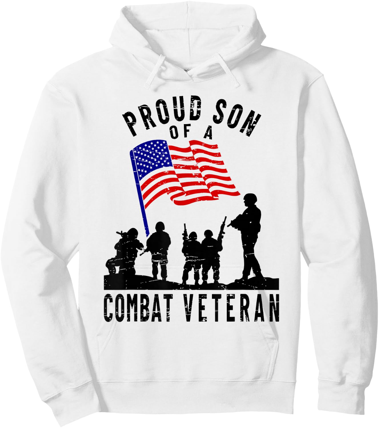 Proud Son of a Combat Veteran Retro US Flag Military Family Hoodie - Hoodie | White