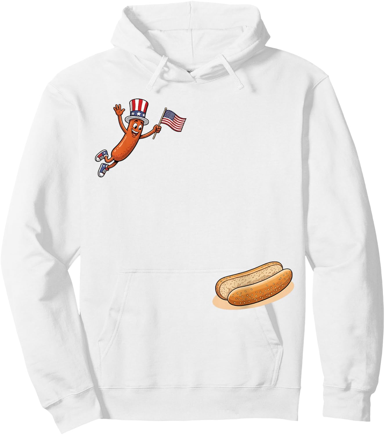 Hotdog Freedom Dive Funny Uncle Sam Hot Dog Jumping Into Bun Hoodie - Hoodie | White
