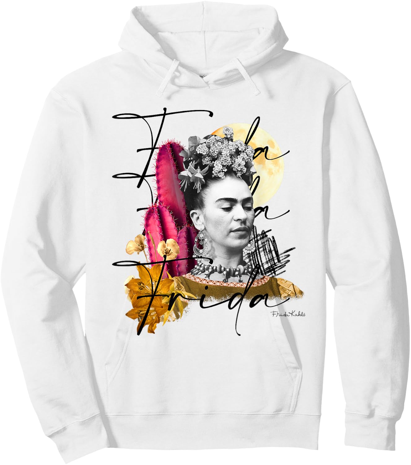 Frida Kahlo - Damen , Weiß, S, Kurzarm, Klassisch, Kunst, Asymmetrisch Hoodie - Hoodie | White
