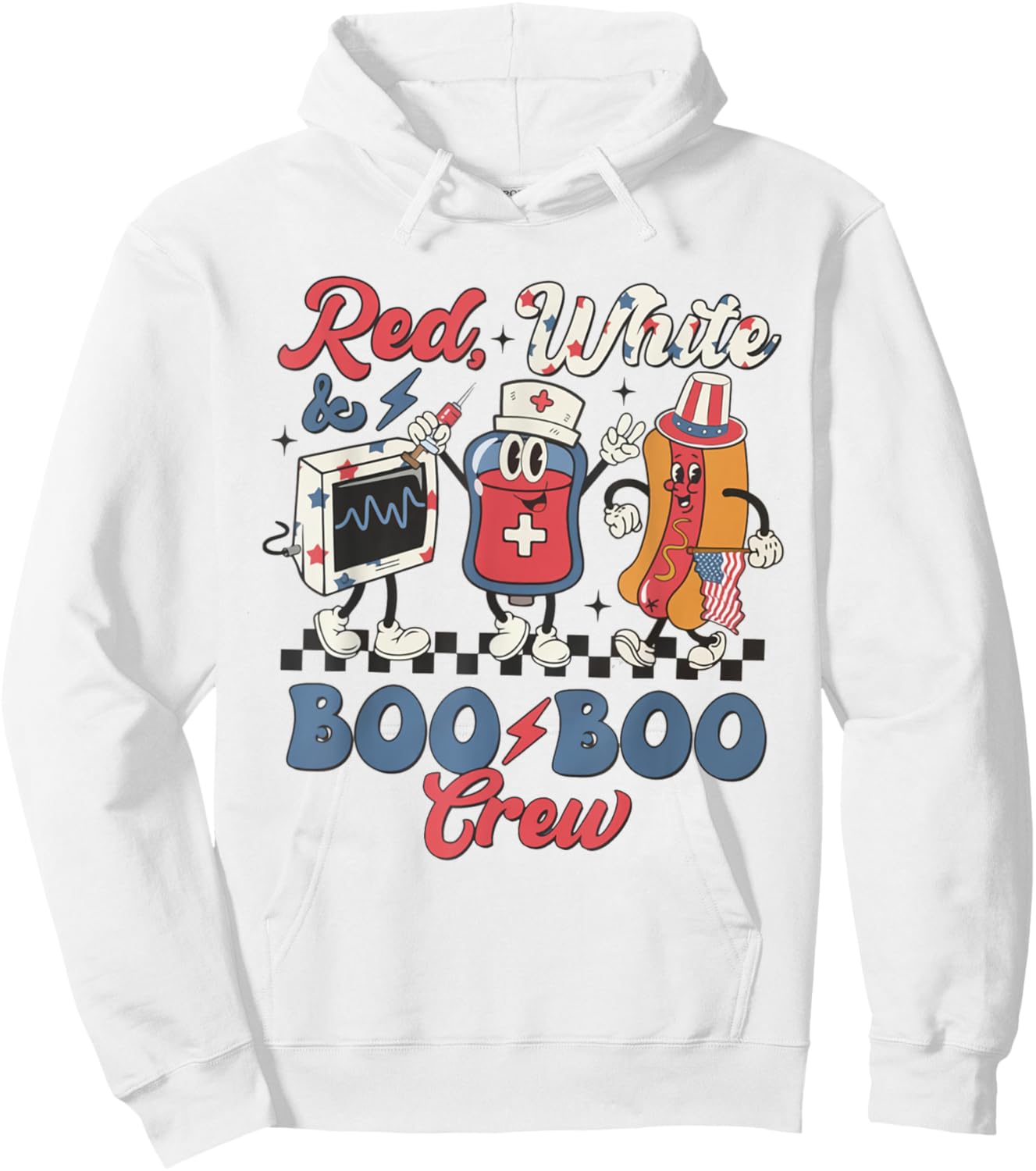 Retro Red White Boo Boo Crew 4th of July ER Emergency Room Men Hoodie - Hoodie | White