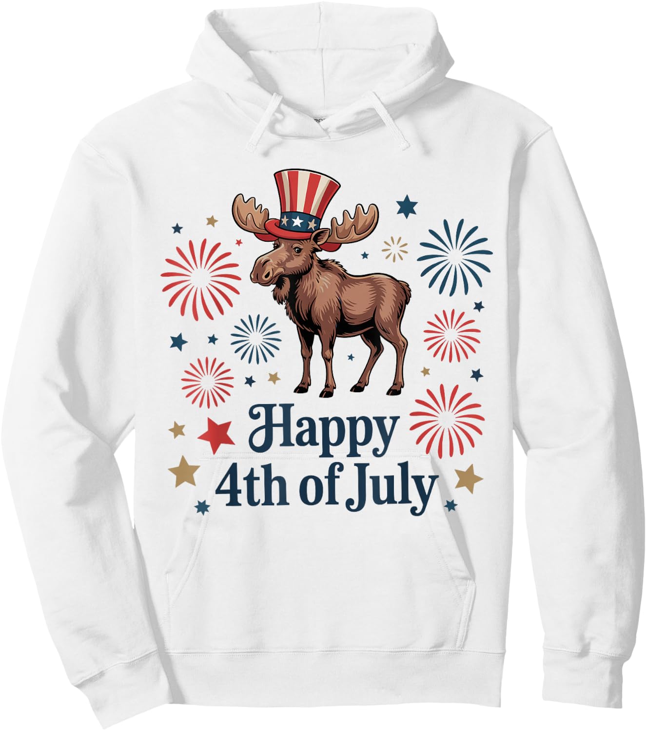 Happy 4th of July Patriotic Moose Animals Lovers Fireworks Hoodie - Hoodie | White