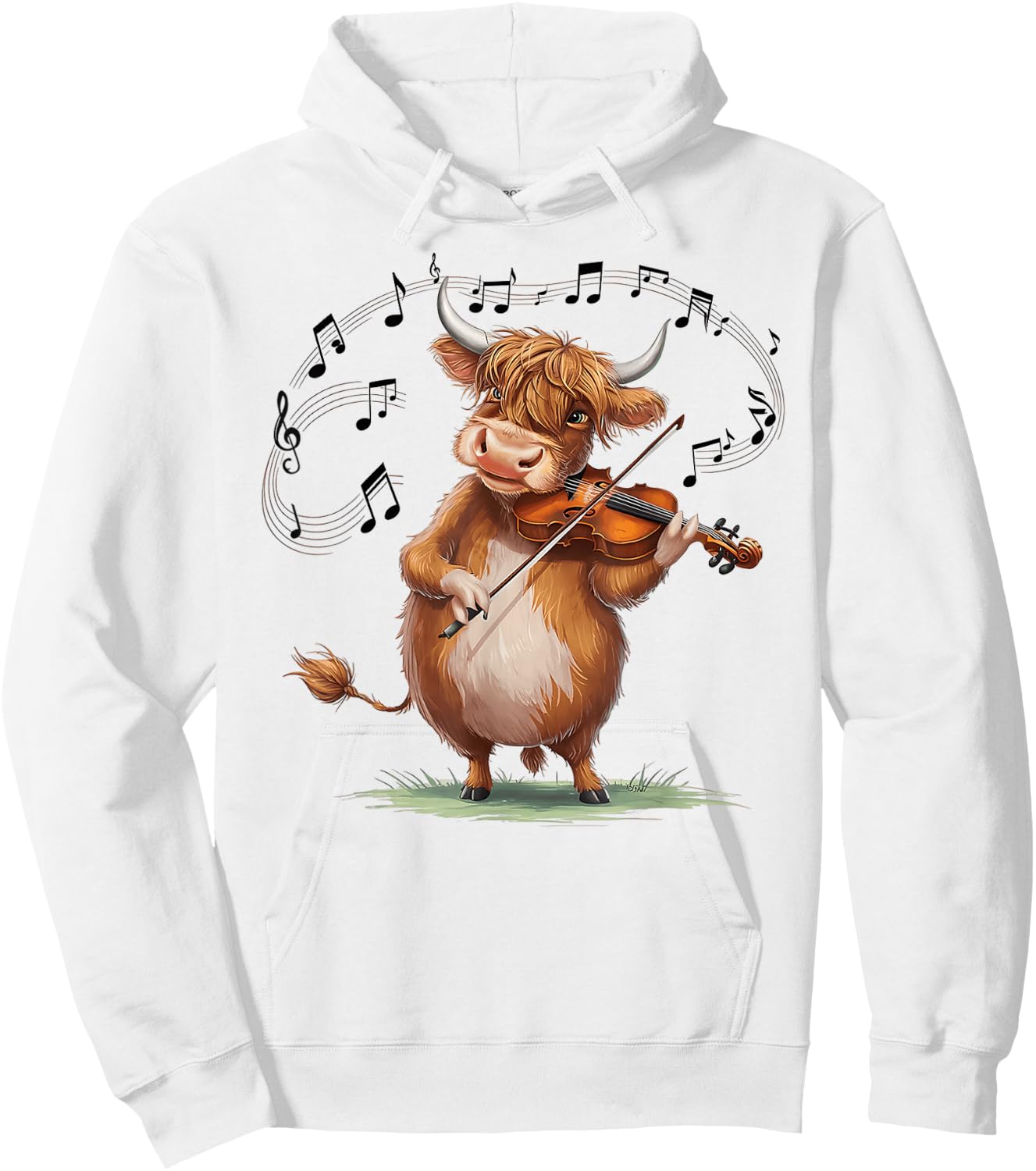 Funny Musician Violinist Cute Highland Cow Playing Violin Hoodie - Hoodie | White
