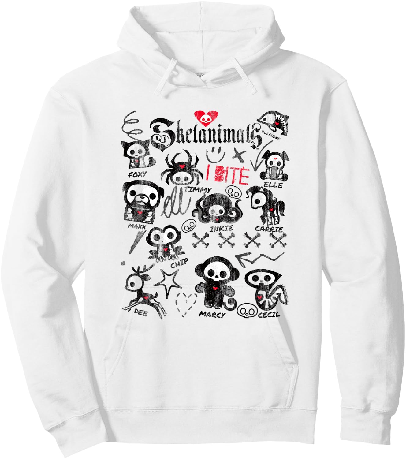 Skelanimals I Bite Vintage Retro Dead Pet Textbook Collage Hoodie - Hoodie | White