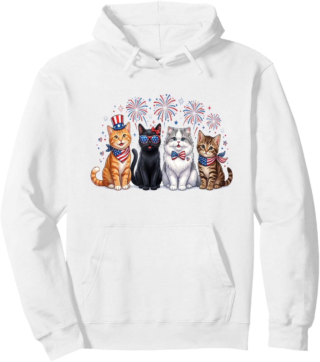 Patriotic Cats Fireworks 4th of July Cat Lovers Hoodie - Hoodie | White