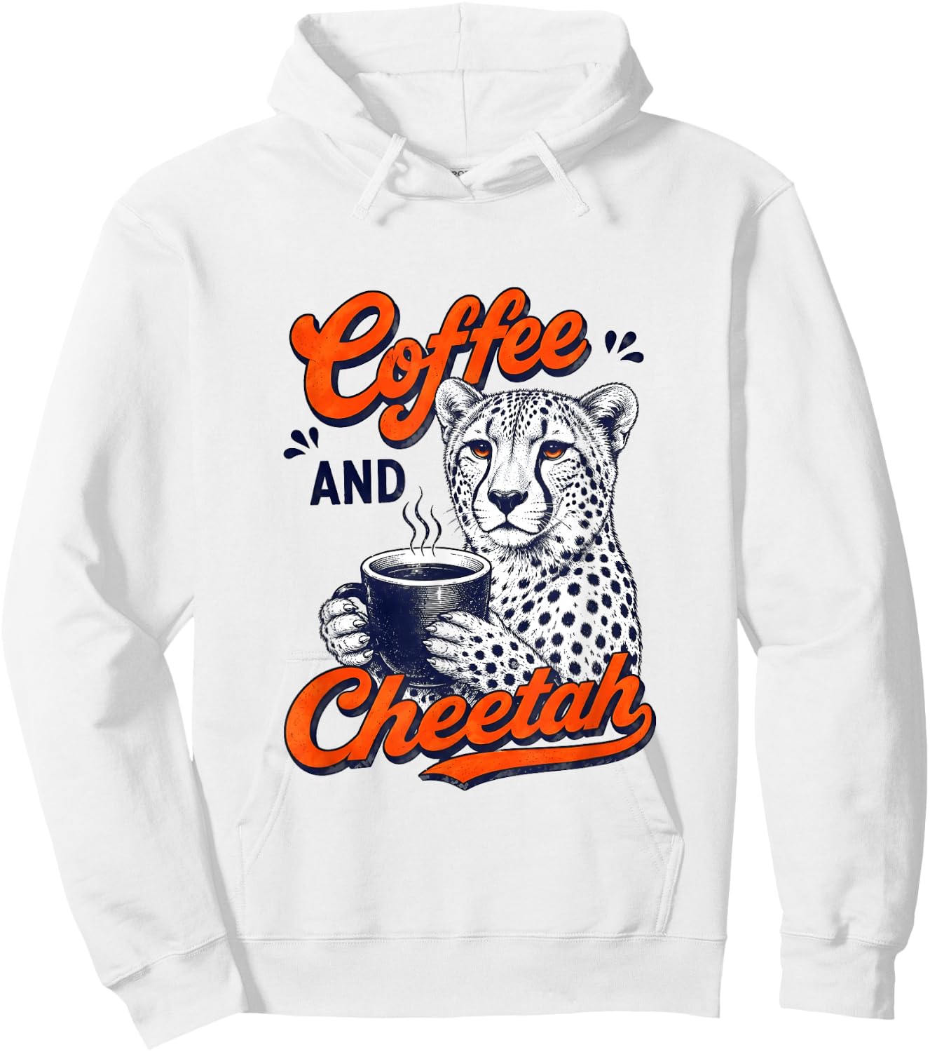 Funny Coffee and Cheetah Retro Vintage Animal Lover Graphic Hoodie - Hoodie | White