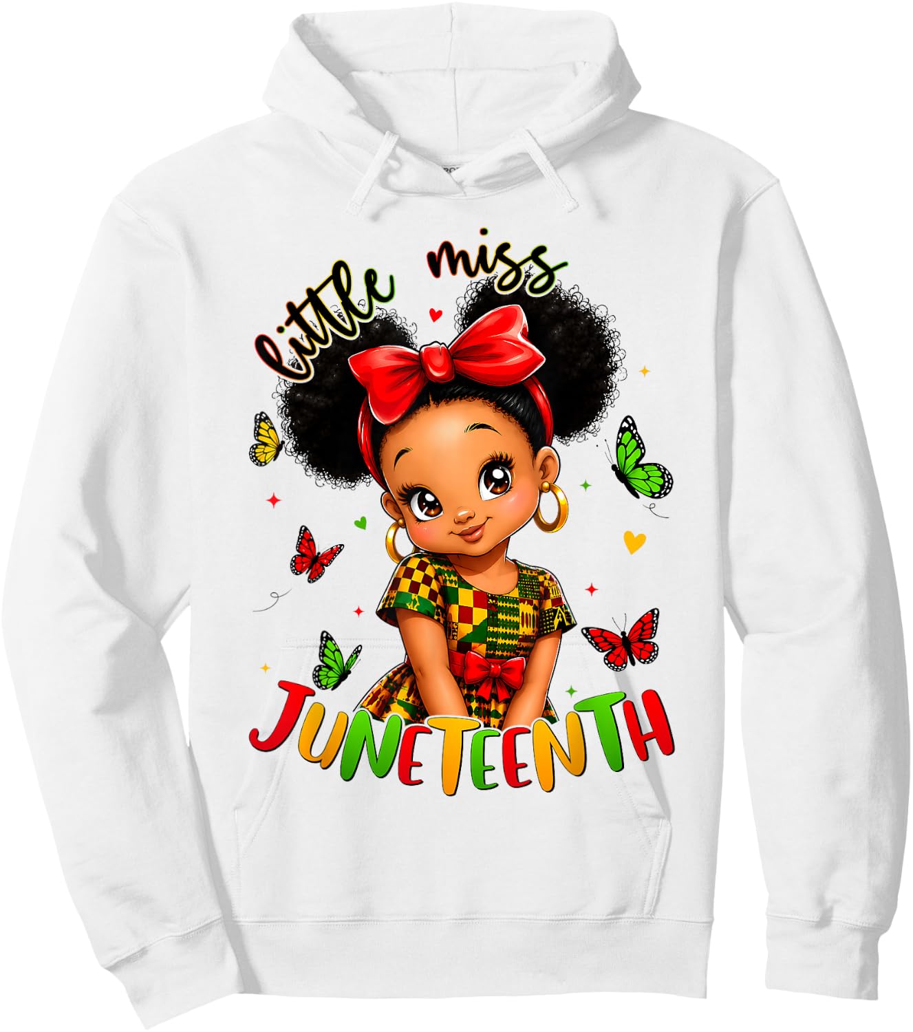Little Miss Juneteenth Black African June 19th Kids Girls Hoodie - Hoodie | White