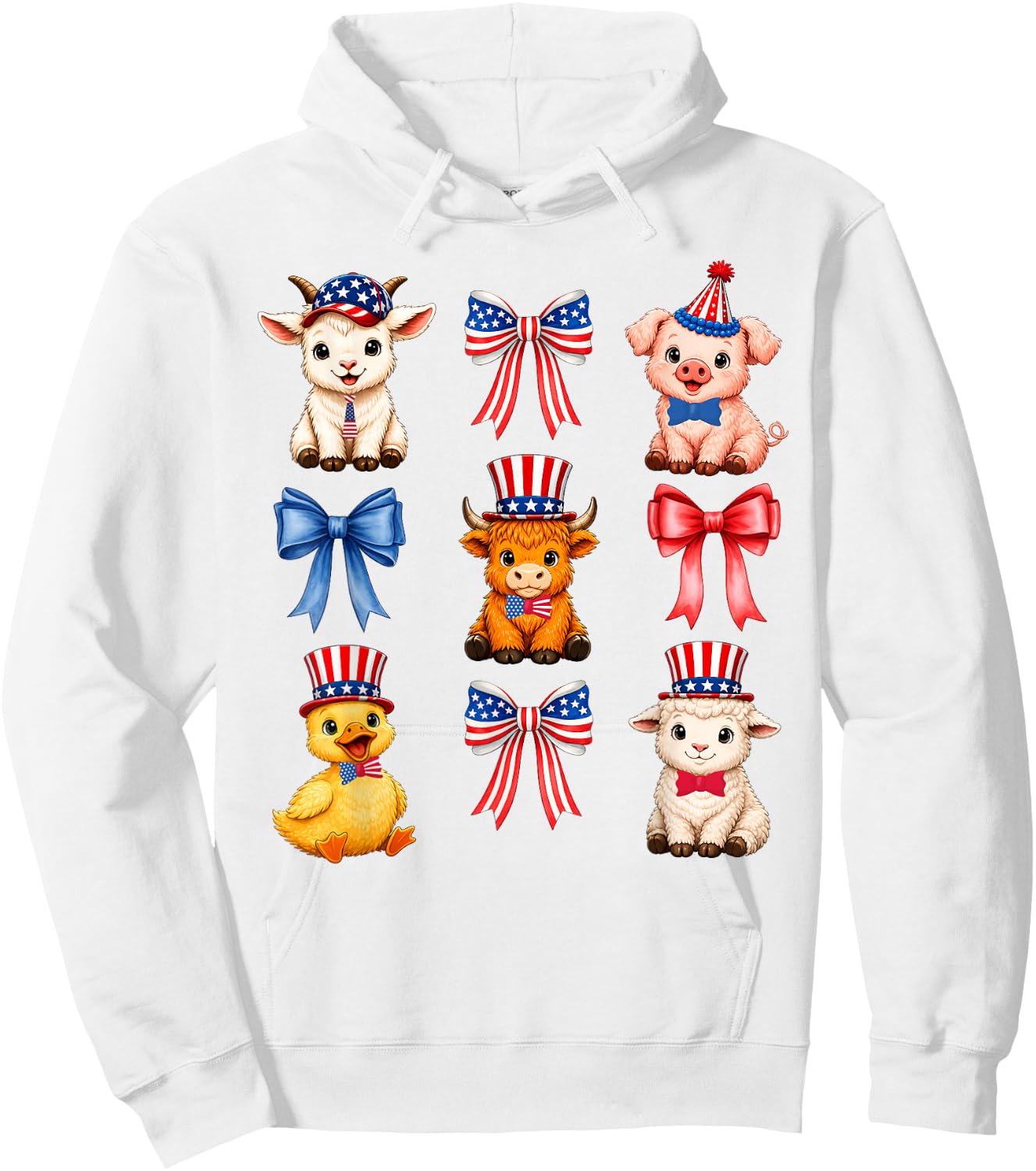Cute 4th of July Patriotic Baby Farm Animals Lovers Hoodie - Hoodie | White