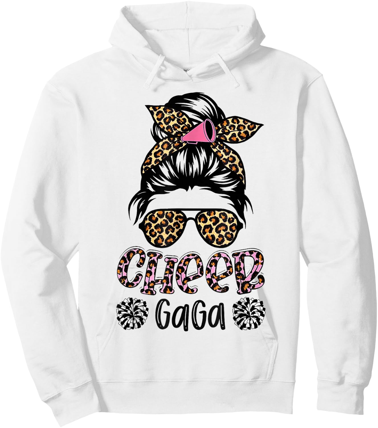 Cheer Gaga Leopard Messy Bun Cheerleader Mother's Day Hoodie - Hoodie | White