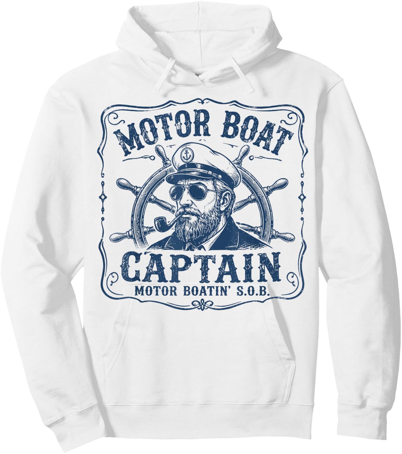 Vintage Motor Boat Captain Funny Pontoon Boating Lake Hoodie - Hoodie | White