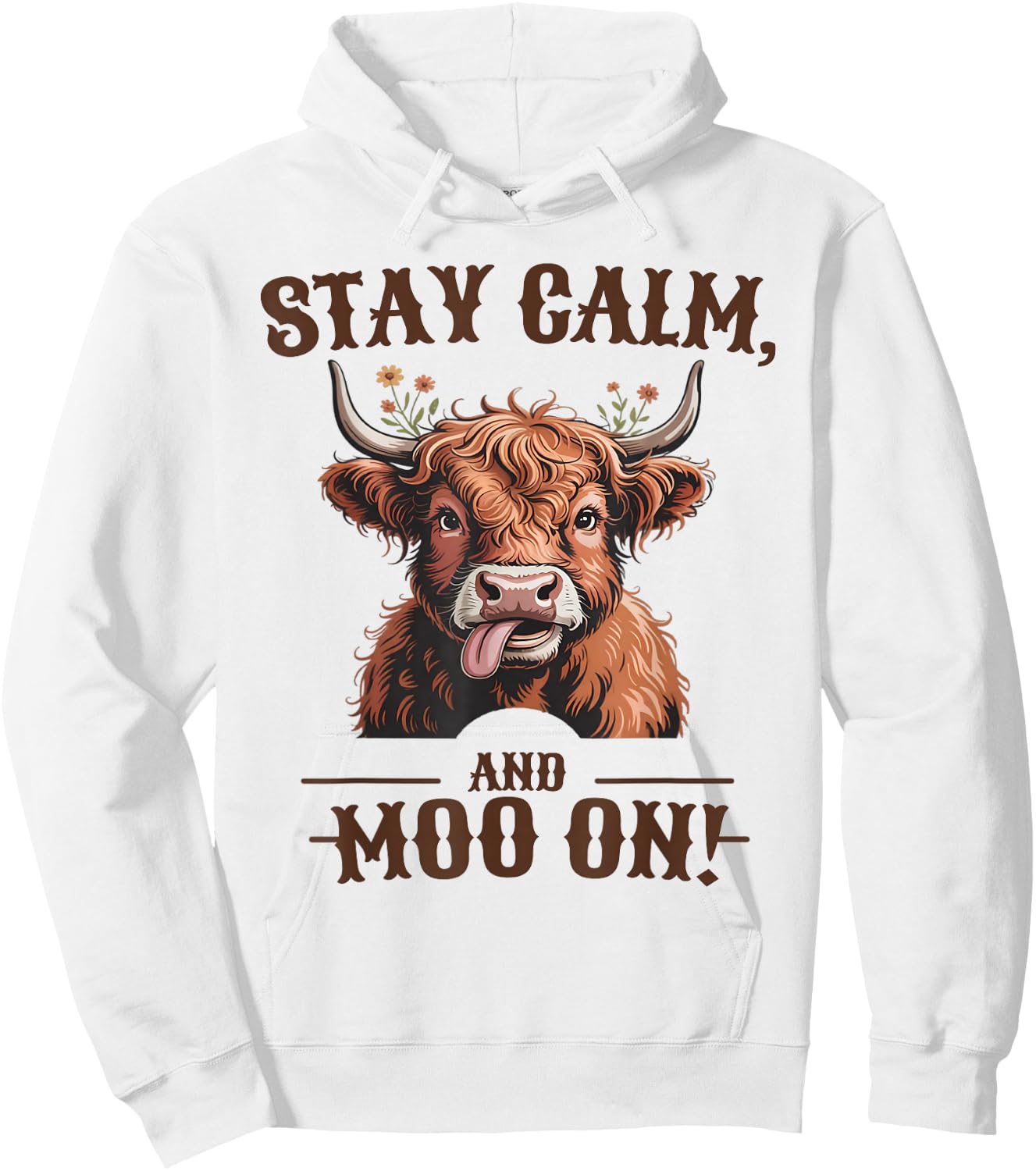 Stay Calm and Moo On Highland Cow Hoodie - Hoodie | White