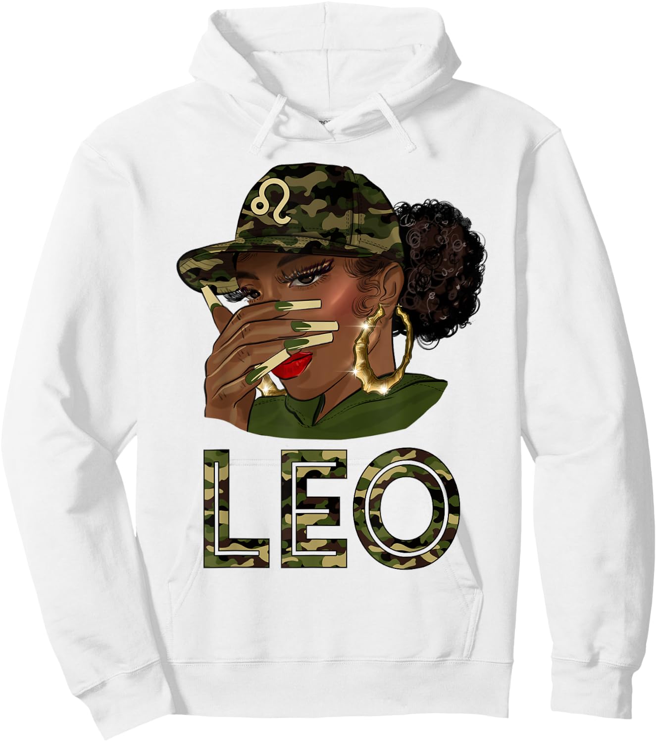 Leo Queen Black Girl With Cap Camo Afro Woman Zodiac Hoodie - Hoodie | White