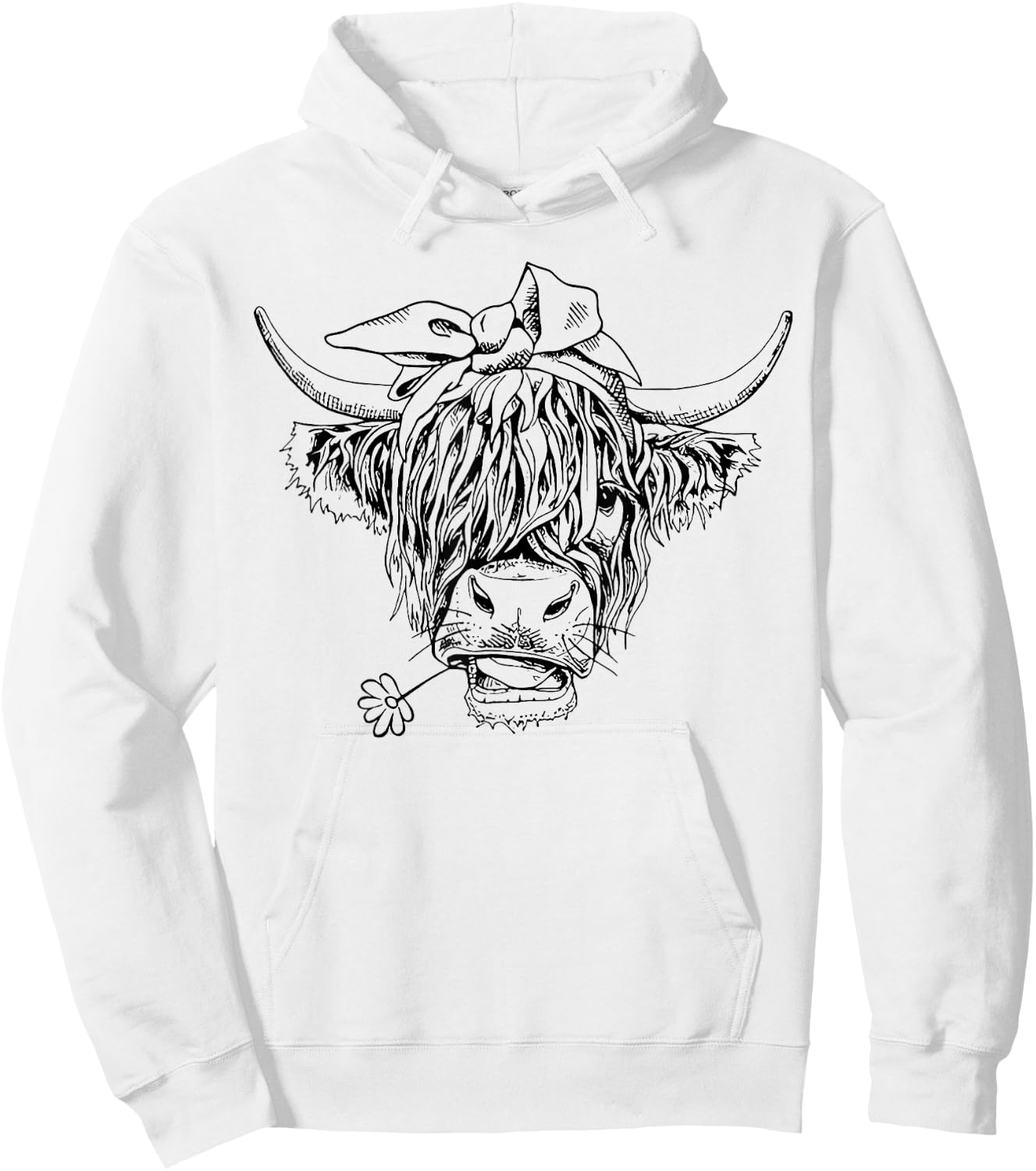 Highland Cow Western Girls Bandana Highlander Cow Print Hoodie - Hoodie | White