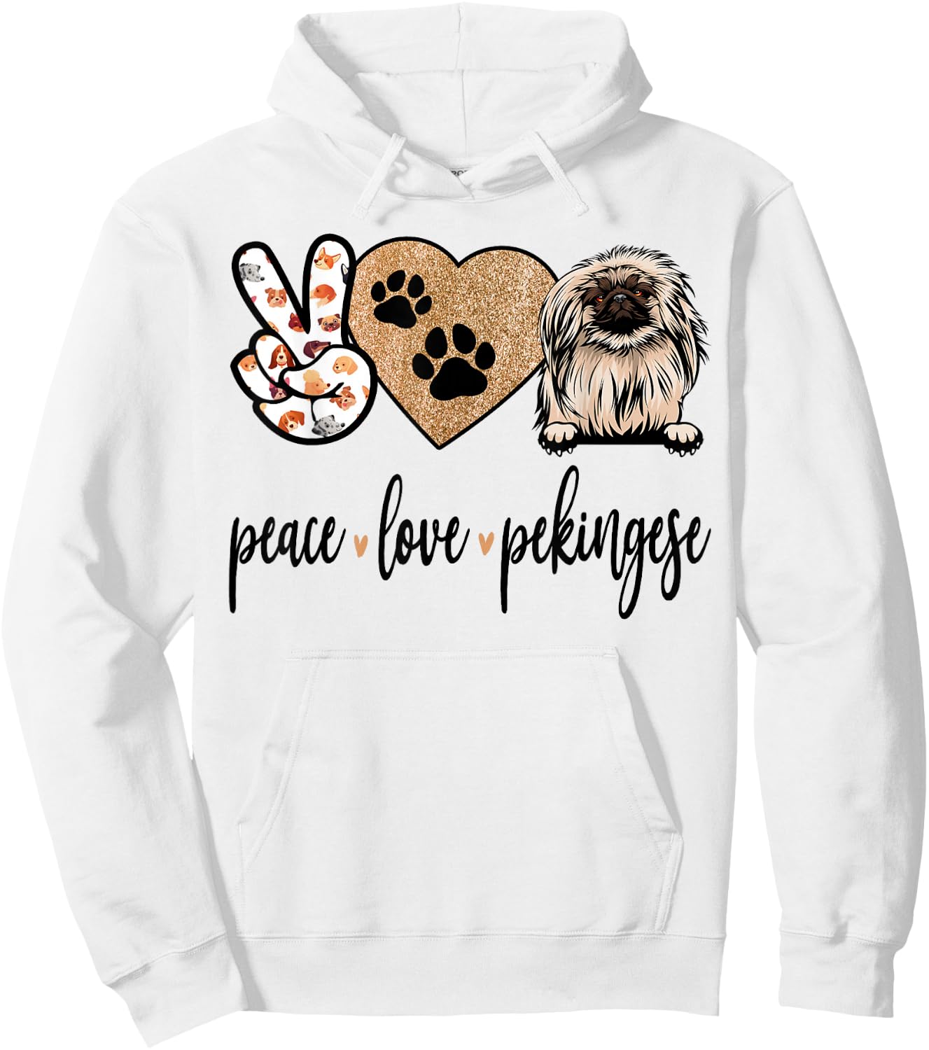 Funny Peace Love Pekingese Dog Lover Hoodie - Hoodie | White