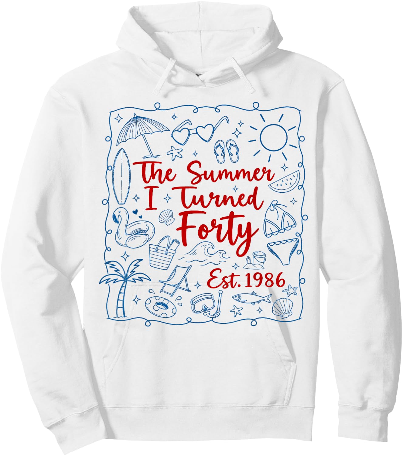 The Summer I Turned Forty Est.1986 Seashell Coastal Beach Hoodie - Hoodie | White