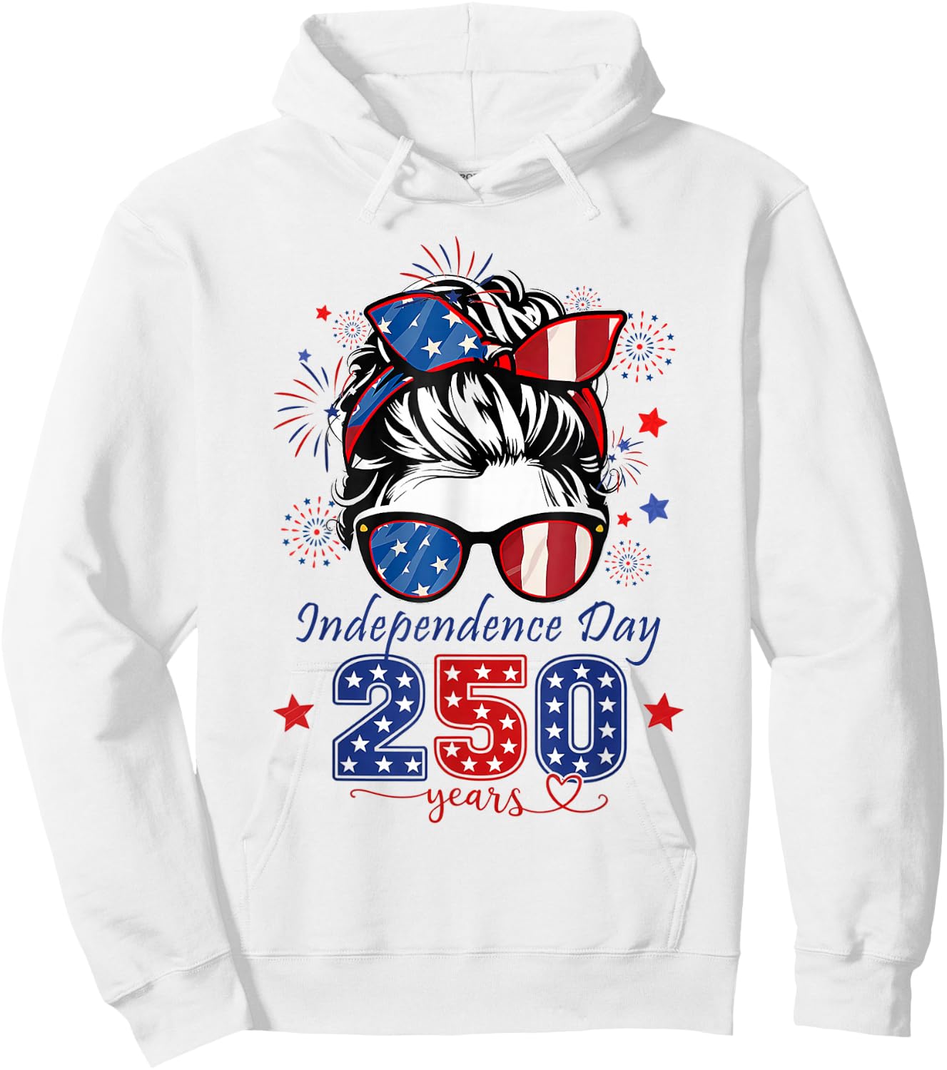 USA 250th Anniversary Messy Bun Women Celebrate 1776 2026 Hoodie - Hoodie | White