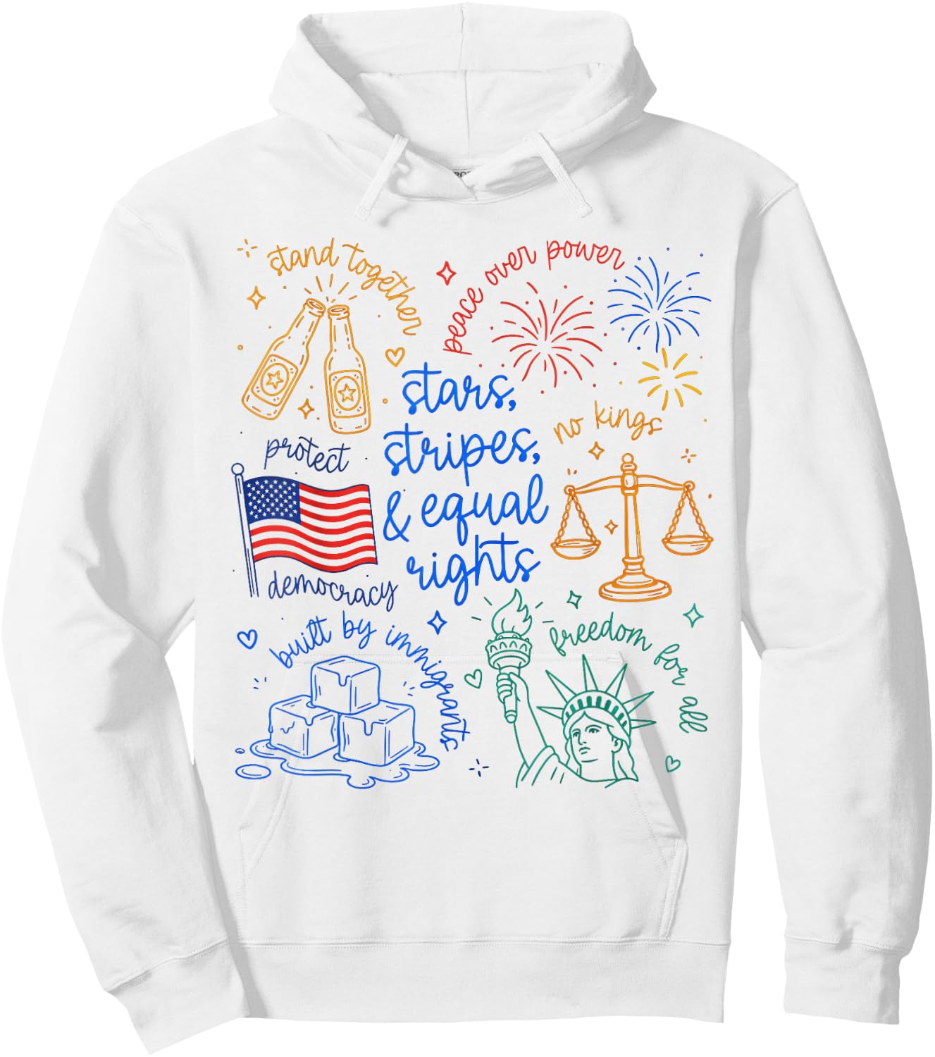Stars Stripes & Equal Right Doodle USA Political Liberal Hoodie - Hoodie | White