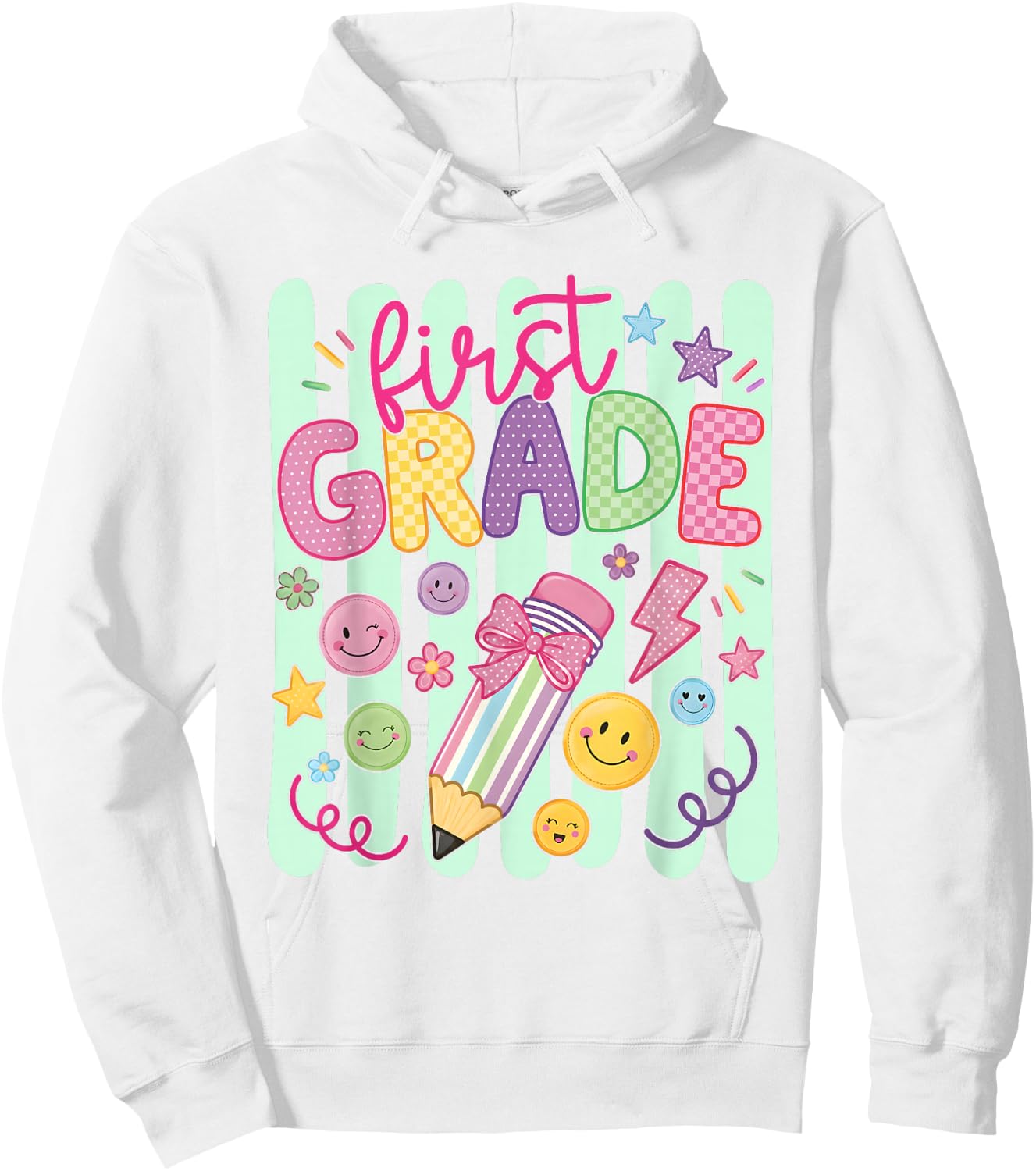 Preppy First Grade Back to School Pencil Student Teacher Kid Hoodie - Hoodie | White
