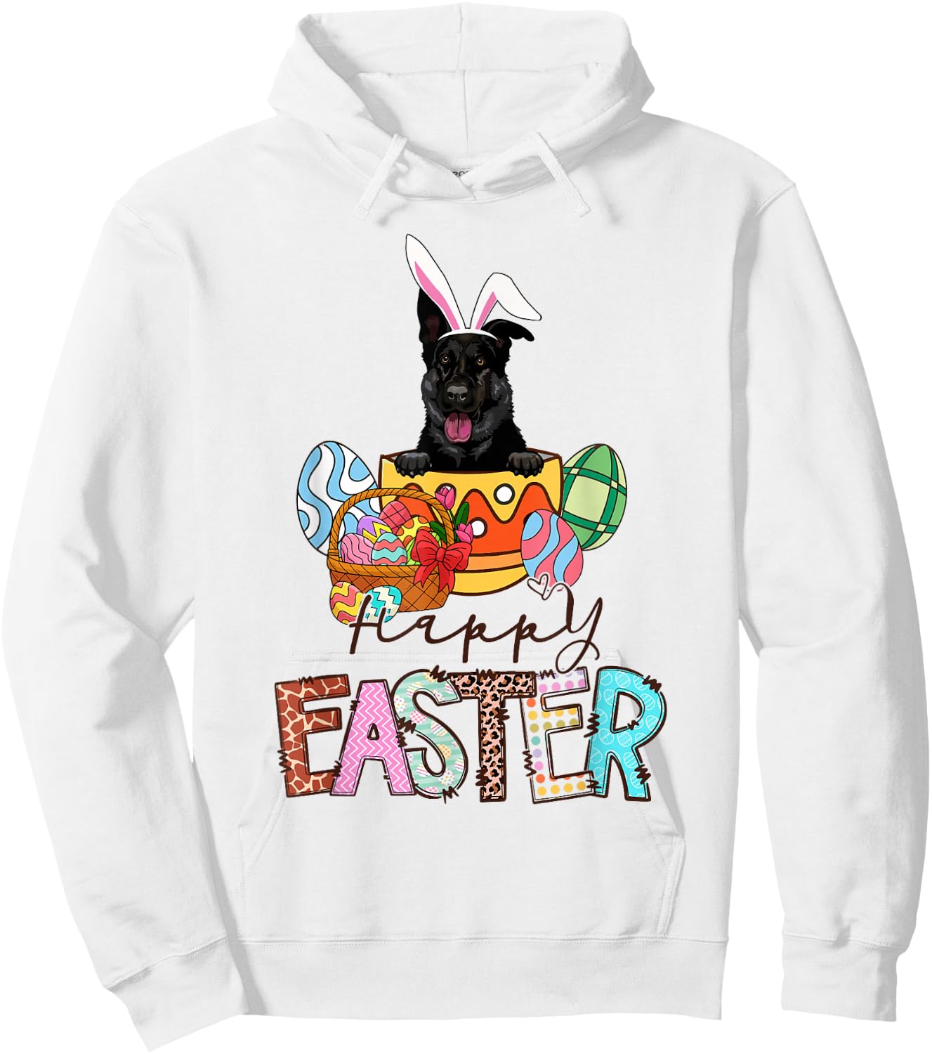 Happy Easter Peeking Black German Shepherd Bunny Ear Dog Hoodie - Hoodie | White