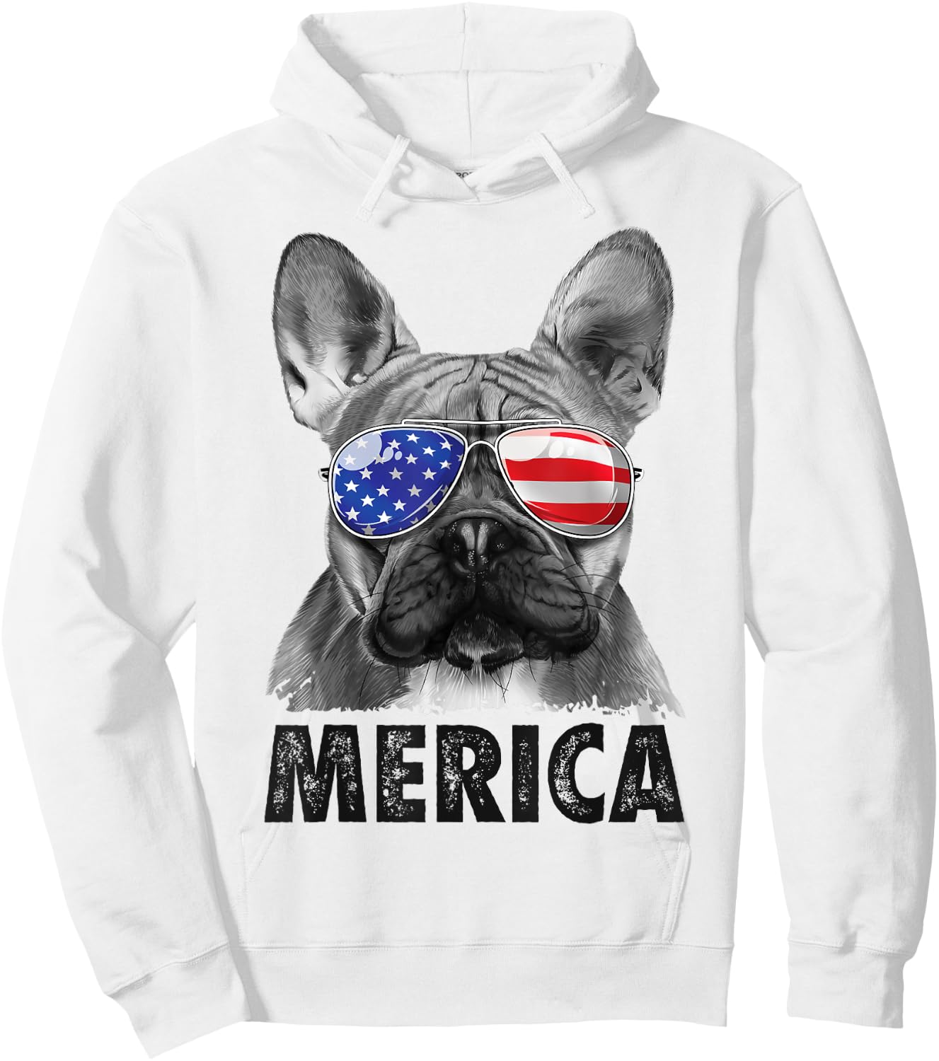 French Bulldog 4th of July Merica American Flag Sunglasses Hoodie - Hoodie | White