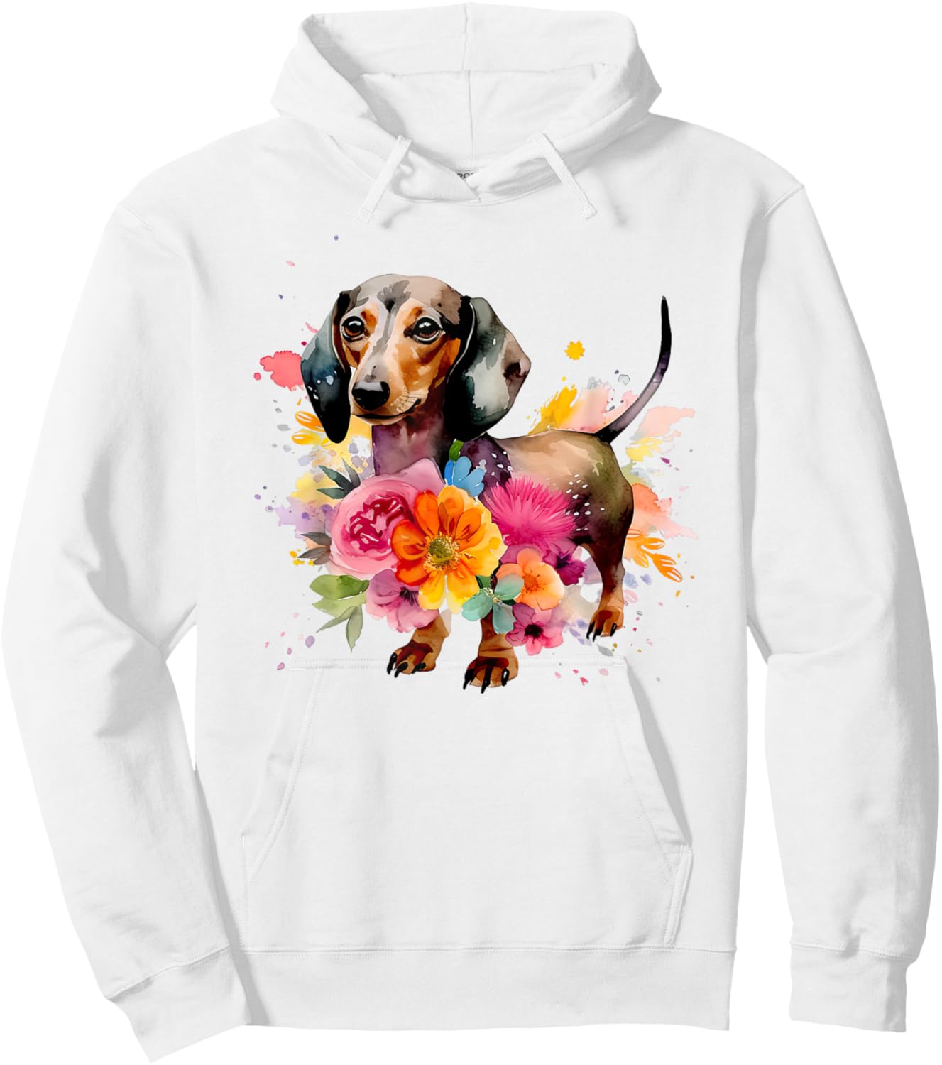Dachshund Watercolour Art Dog Breed Woman Children Flowers , White Hoodie - Hoodie | White