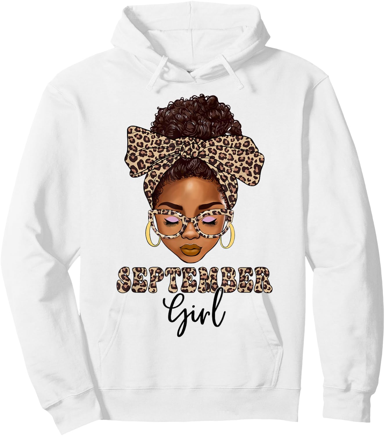 September Girls Messy Bun Leopard Black Women Birthday Hoodie - Hoodie | White