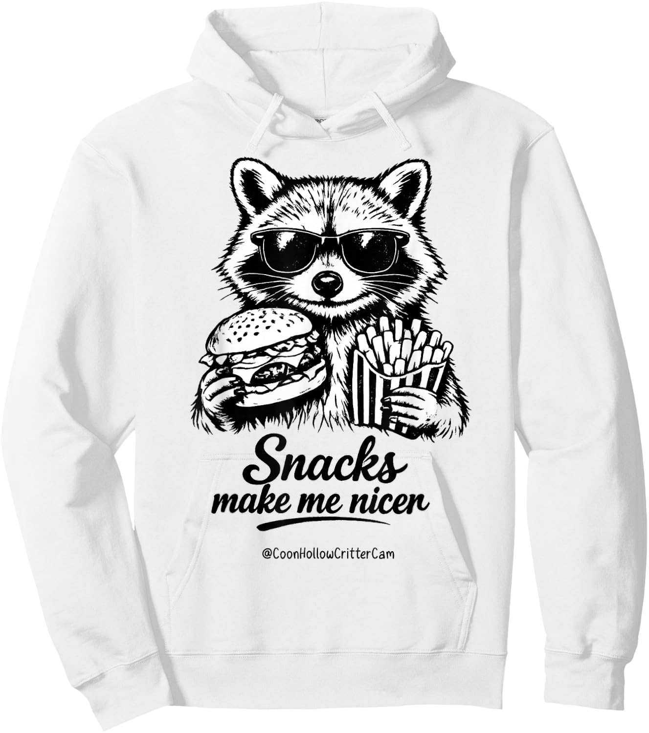 Funny Raccoon, Snacks Make Me Nicer, Feral Hoodie - Hoodie | White
