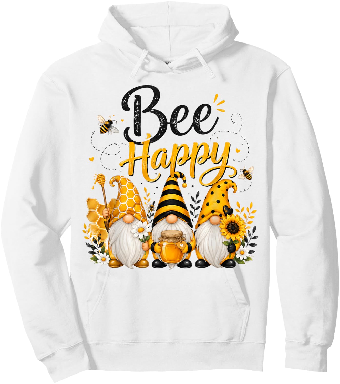 Bee Happy Gnomes with Honey Bees Cute Beekeeping Design Hoodie - Hoodie | White