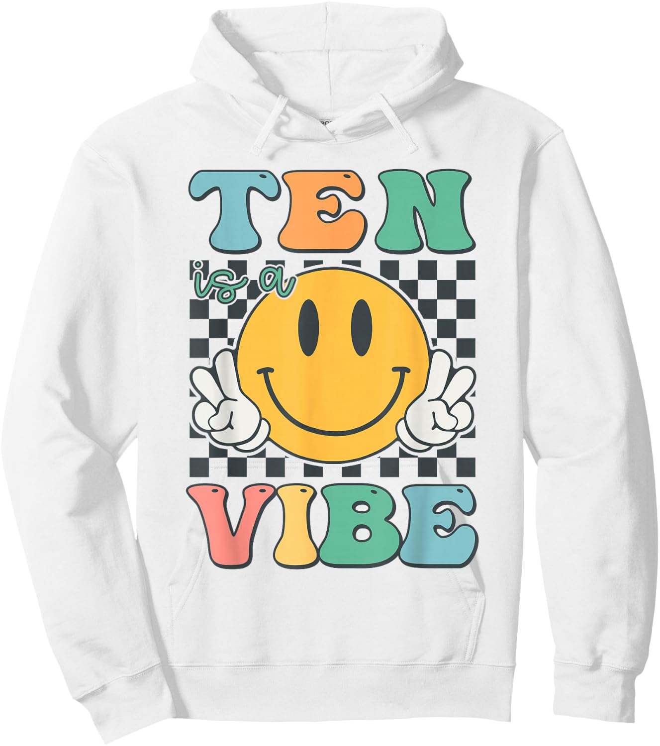Ten Is A Vibe, 10. Geburtstag, Lächeln, Gesicht, Hippie, Junge, Mädchen, Kind Hoodie - Hoodie | White