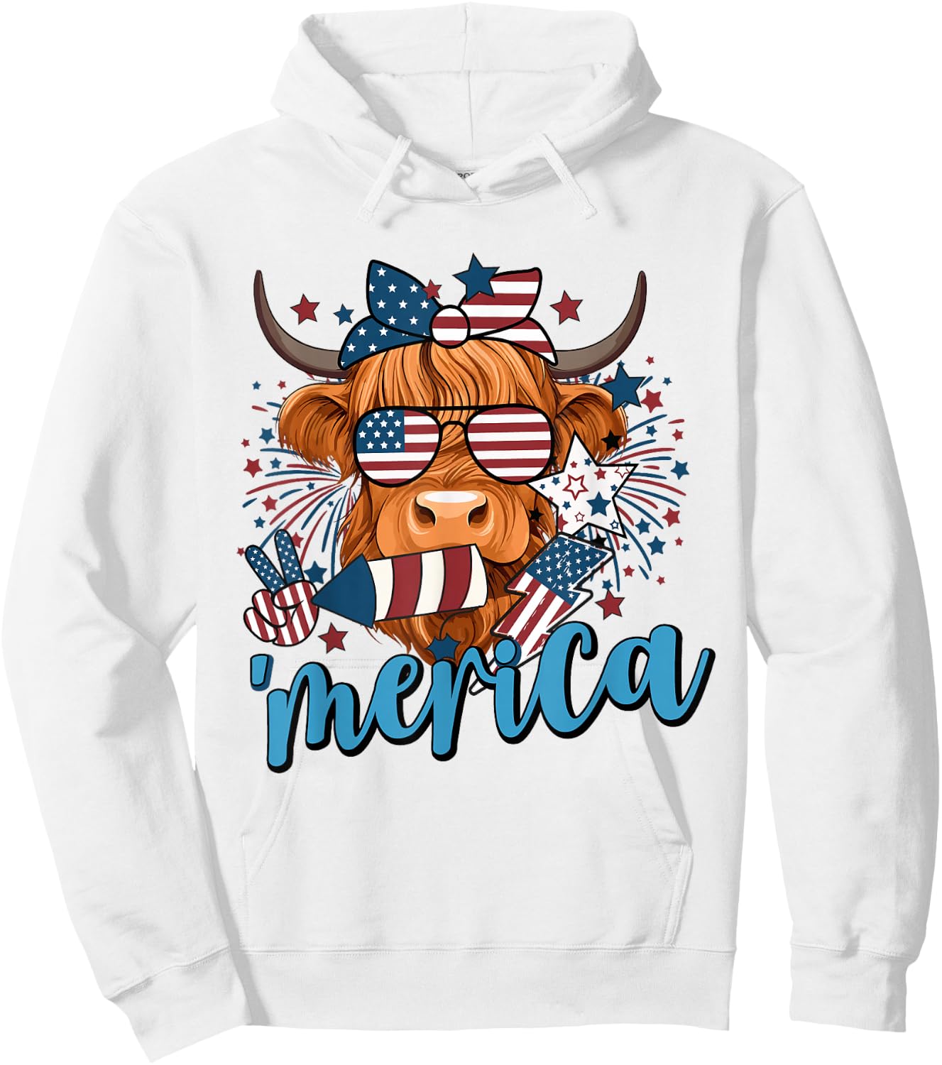 Highland Cow 4th Of July Cow Men Funny Cow Hoodie - Hoodie | White