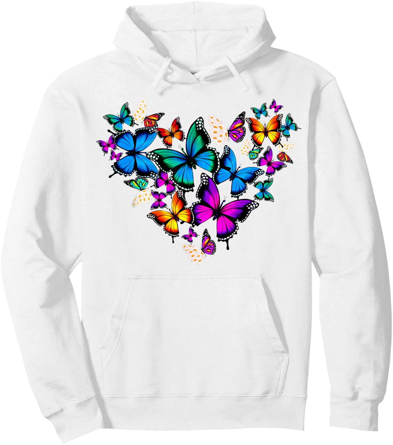 Woman Girls Butterflies Daisy Heart Colourful , White Hoodie - Hoodie | White