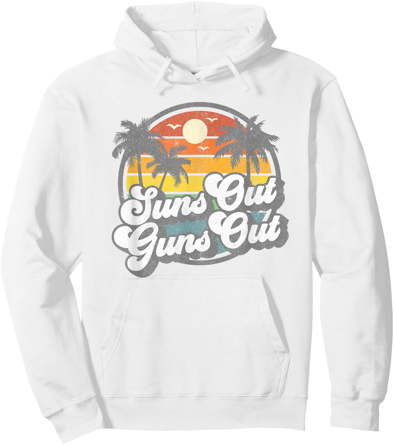 Suns Out Guns Out Funny Beach Vacation Retro Surfing Gift Hoodie - Hoodie | White