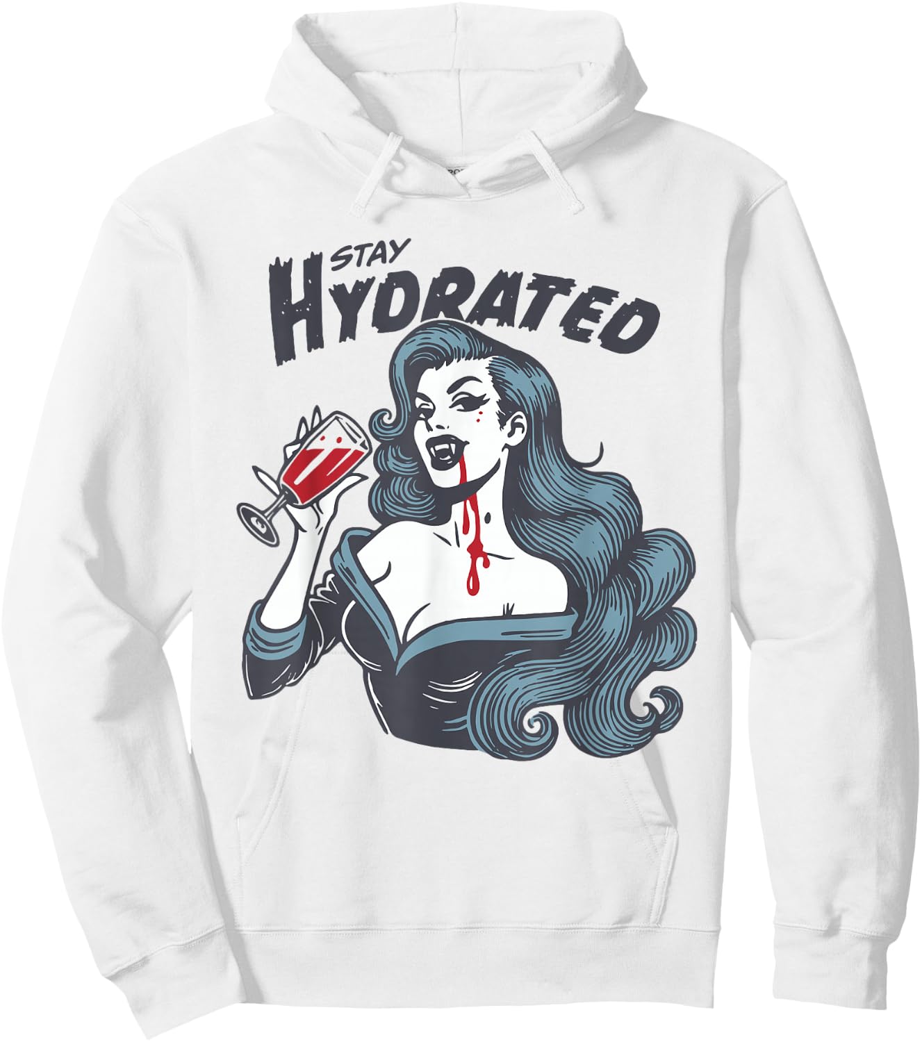 Vampire Theme - Stay Hydrated Trendy Vintage Vampire Girl Hoodie - Hoodie | White