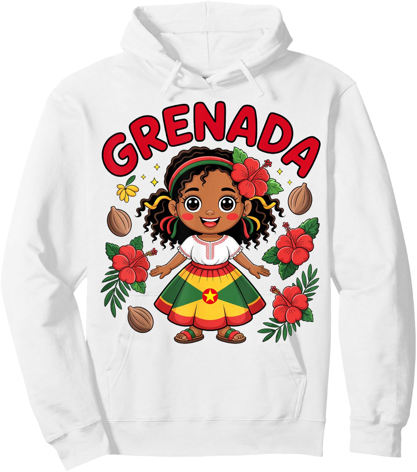 Cute Grenadian Girl in Flag Dress with Nutmeg for Kids Hoodie - Hoodie | White