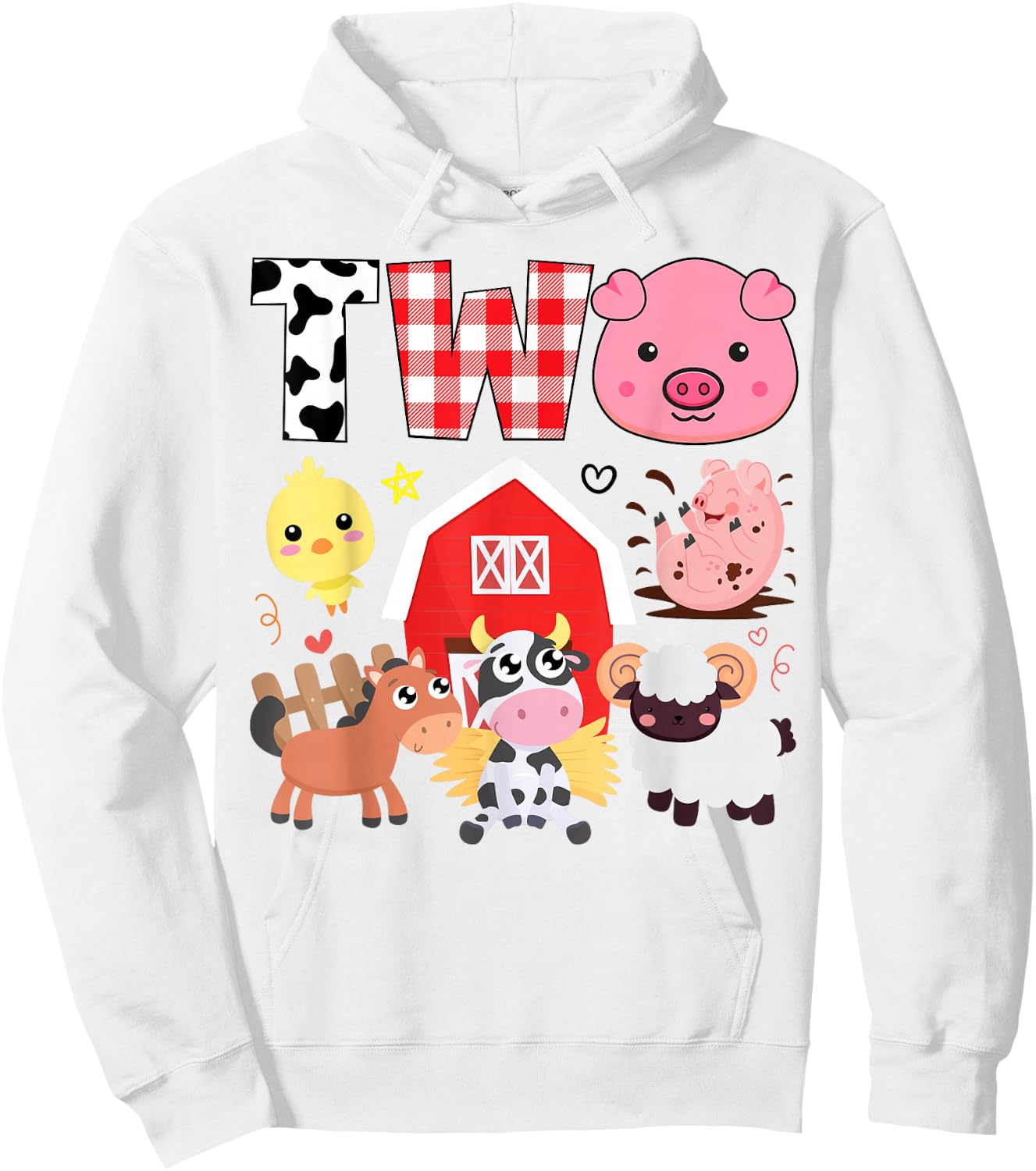 2nd Birthday Two Year Old Farm Theme Animals Birthday Party Hoodie - Hoodie | White