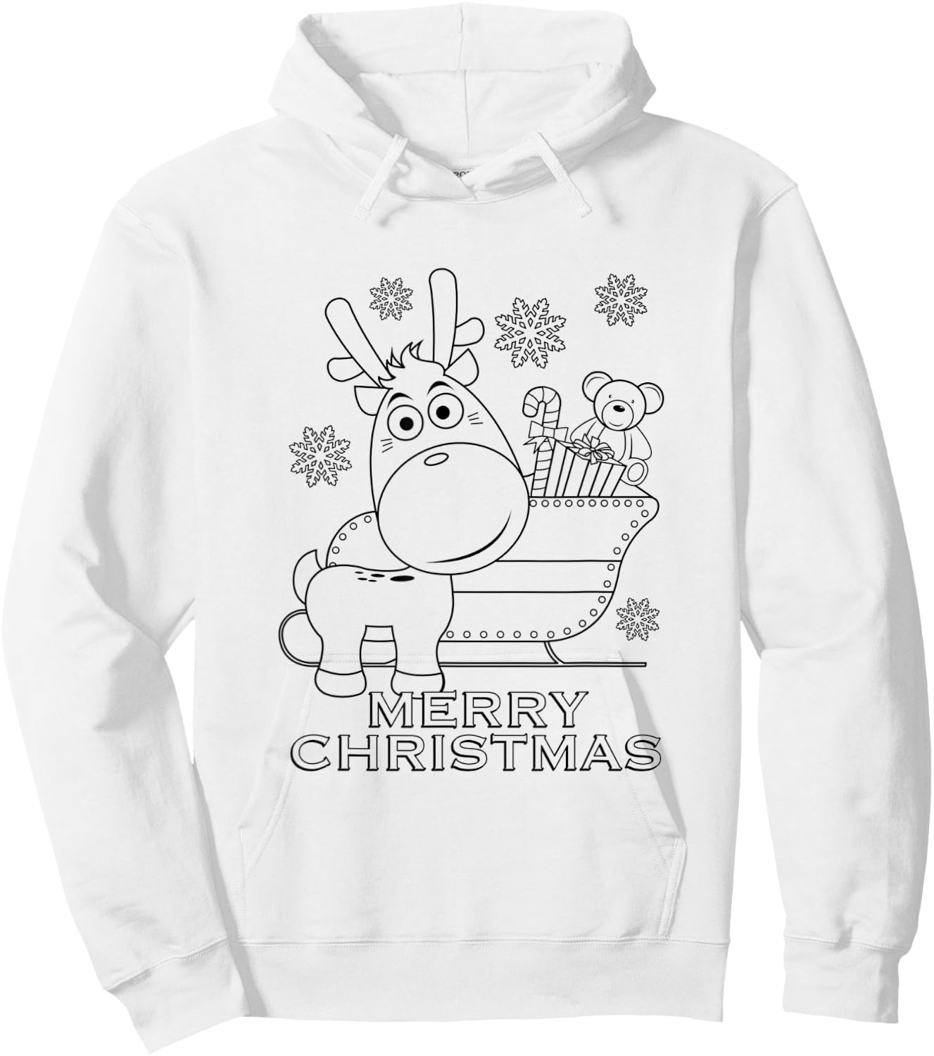 Coloring Book Style Blank Merry Christmas Tree Reindeer Hoodie - Hoodie | White