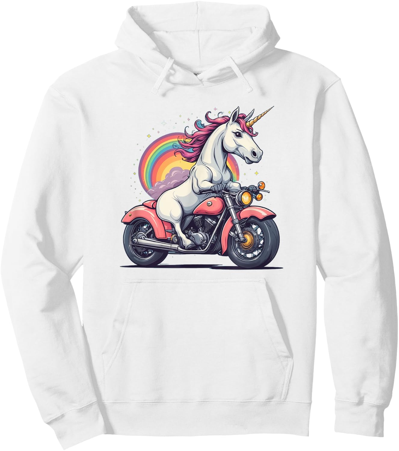 Unicorn Riding a Motorcycle Fantasy Style Hoodie - Hoodie | White