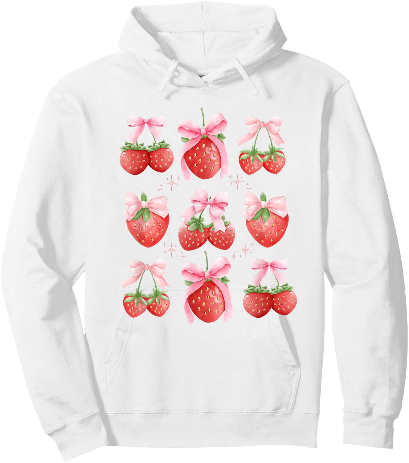Cute Pink Bow Coquette Strawberry Clean Girl Aesthetic Hoodie - Hoodie | White