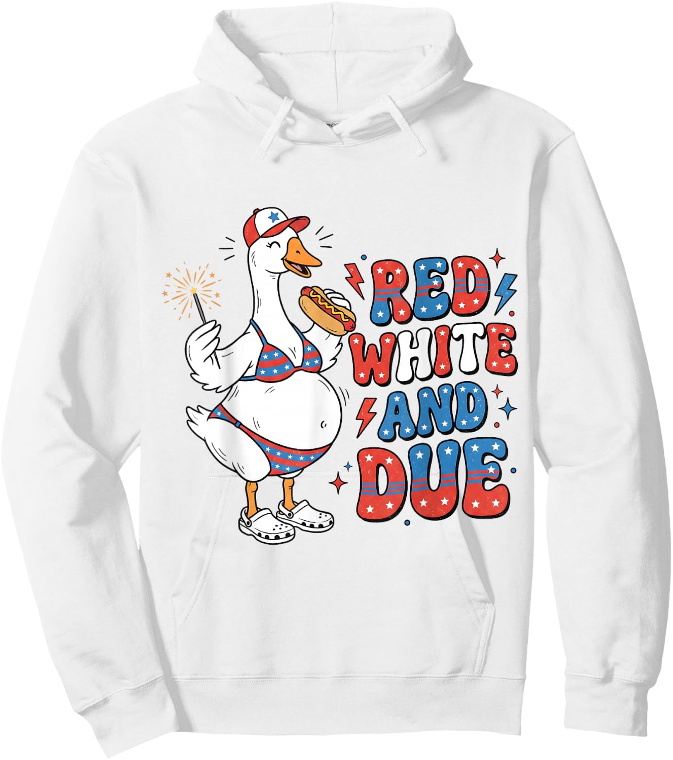 Red White and Due Funny Pregnant Goose 4th of July Pregnancy Hoodie - Hoodie | White